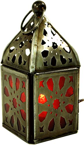 GURU SHOP Orientalische Metall/Glas Laterne in Marrokanischem Design, Windlicht, Rot, Farbe: Rot, 12x5x5 cm, Orientalische Laternen von GURU SHOP