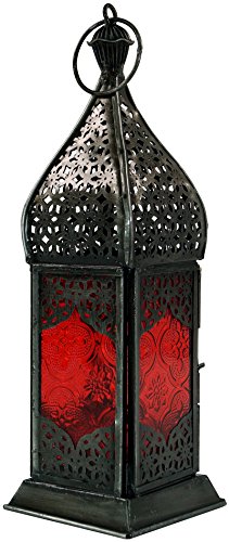 GURU SHOP Orientalische Metall/Glas Laterne in Marrokanischem Design, Windlicht, Rot, Farbe: Rot, 23x7,5x7,5 cm, Orientalische Laternen von GURU SHOP