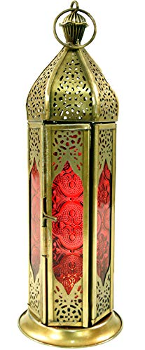 GURU SHOP Orientalische Metall/Glas Laterne in Marrokanischem Design, Windlicht, Rot, Farbe: Rot, 23x8x8 cm, Orientalische Laternen von GURU SHOP