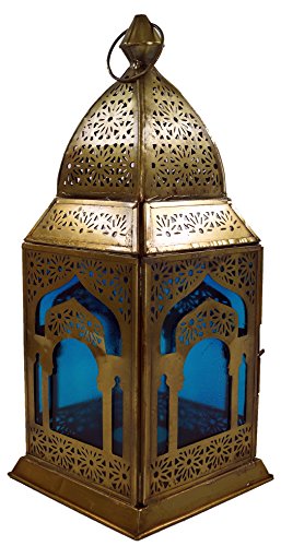 GURU SHOP Orientalische Metall/Glas Laterne in Marrokanischem Design, Windlicht, Türkis, Farbe: Türkis, 30x13x13 cm, Orientalische Laternen von GURU SHOP