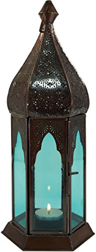 GURU SHOP Orientalische Metall/Glas Laterne in Marrokanischem Design, Windlicht, Türkis, Farbe: Türkis, 33x12x12 cm, Orientalische Laternen von GURU SHOP