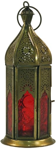 GURU SHOP Orientalische Metall/Glas Laterne in Marrokanischem Design, Windlicht, rot von GURU SHOP