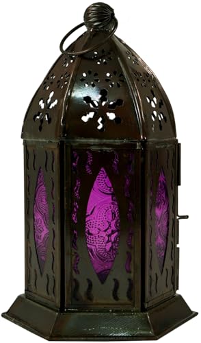 GURU SHOP Orientalische Metall/Glas Laterne in Marrokanischem Design, Windlicht ., Lila von GURU SHOP