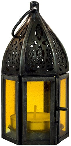 GURU SHOP Orientalische Metall/Glas Laterne in Marrokanischem Design, Windlicht Klein, Gelb, Farbe: Gelb, 11,5x5x5 cm, Orientalische Laternen von GURU SHOP