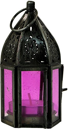 GURU SHOP Orientalische Metall/Glas Laterne in Marrokanischem Design, Windlicht Klein, Pink, Farbe: Pink, 11,5x5x5 cm, Orientalische Laternen von GURU SHOP