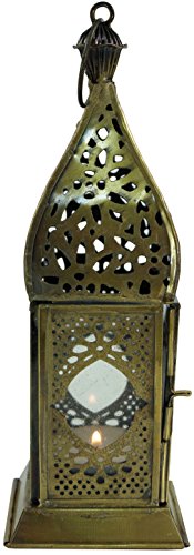 GURU SHOP Orientalische Metall/Glas Laterne in Marrokanischem Design, Windlicht - Modell 6, Gold, 21x7,5x7,5 cm, Orientalische Laternen von GURU SHOP