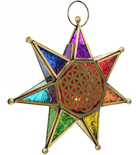 GURU SHOP Orientalischer Glas Stern in Marrokanischem Design, Glas Laterne, Flower of Life Windlicht - Modell 5, 26x26x5 cm von GURU SHOP