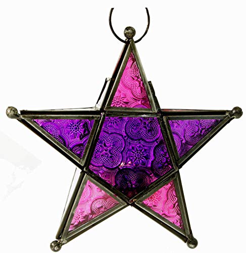 GURU SHOP Orientalischer Glas Stern in Marrokanischem Design, Glas Laterne, Windlicht, Lila/pink, Farbe: Lila/pink, 19x19x5 cm, Teelichthalter & Kerzenhalter von GURU SHOP