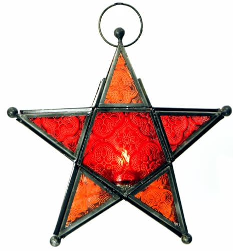 GURU SHOP Orientalischer Glas Stern in Marrokanischem Design, Glas Laterne, Windlicht, Rot/orange GURU SHOP Orientalischer Glas Stern in Marrokanischem Design, Glas Laterne, Windlicht, Rot/orange von GURU SHOP