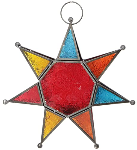 GURU SHOP Orientalischer Glas Stern in Marrokanischem Design, Glas Laterne, Windlicht - Modell 1, Mehrfarbig, 25x25x7 cm, Teelichthalter & Kerzenhalter von GURU SHOP
