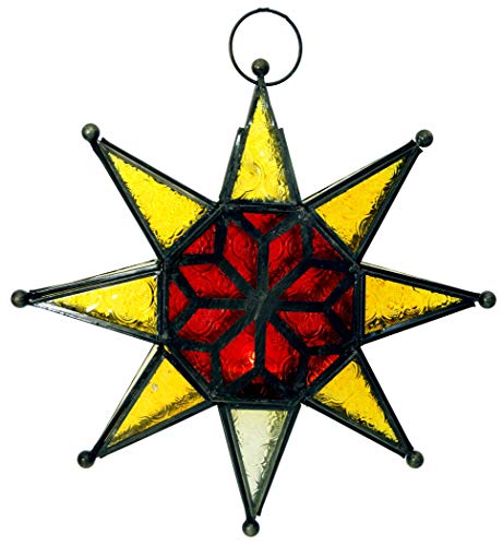 GURU SHOP Orientalischer Glas Stern in Marrokanischem Design, Glas Laterne, Windlicht - Modell 2, Mehrfarbig, 30x30x5 cm, Teelichthalter & Kerzenhalter von GURU SHOP