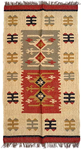 GURU SHOP Orientalischer Grob Gewebter Kelim Teppich 160x90 cm - Muster 8, Elfenbein, Leinen, Teppiche, Bodenmatten von GURU SHOP