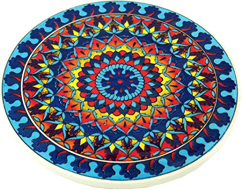 GURU SHOP Orientalischer Keramikuntersetzer, Runder Untersetzer mit Mandala Motiv - Muster 9, Blau, 1x16x16 cm, Untersetzer, Tabletts von GURU SHOP