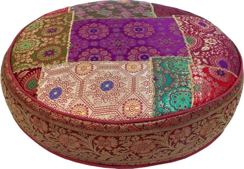 GURU SHOP Orientalisches Rundes Patchwork Kissen 40 cm, Sitzkissen, Bodenkissen mit Baumwollfüllung - Rot/bunt, Synthetisch GURU SHOP Orientalisches Rundes Patchwork Kissen 40 cm, Sitzkissen, Bodenkissen mit Baumwollfüllung - Rot/bunt, Synthetisch von GURU SHOP