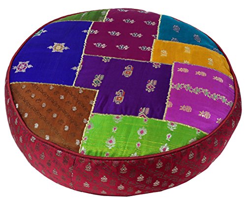 GURU SHOP Orientalisches Rundes Patchwork Kissen 40 cm, Sitzkissen, Bodenkissen mit Baumwollfüllung - Rot/patchwork, Mehrfarbig, Synthetisch, Zierkissen, Dekokissen, Sofakissen von GURU SHOP