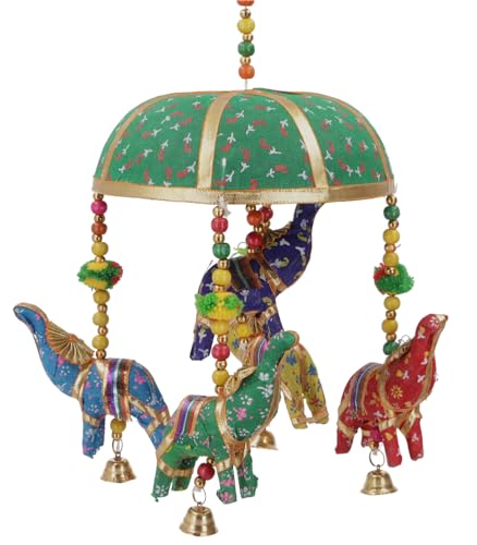 GURU SHOP Original Indisches Elefanten Mobile mit Glöckchen - Grün GURU SHOP Original Indisches Elefanten Mobile mit Glöckchen - Grün von GURU SHOP