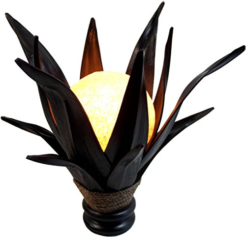 GURU SHOP Palmenblatt Lotus Tischlampe/Tischleuchte, in Bali Handgemacht aus Naturmaterial, Palmholz - Modell Palmera 9, Palmblätter, 40x40x40 cm, Tischlampen aus Naturmaterialien von GURU SHOP