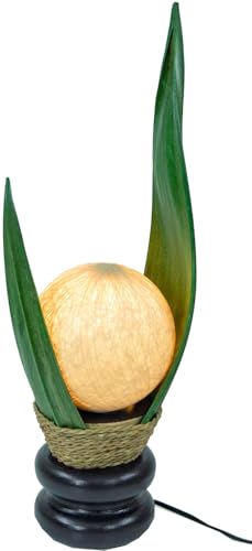 GURU SHOP Palmenblatt Tischlampe/Tischleuchte, in Bali Handgemacht aus Naturmaterial, Palmholz - Modell Palmera 12 Grün, 52x15x15 cm von GURU SHOP