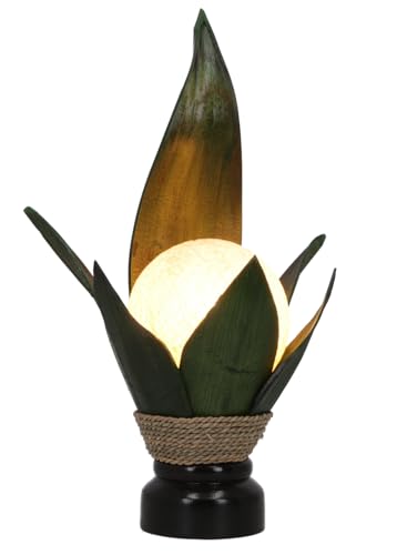 GURU SHOP Palmenblatt Tischlampe/Tischleuchte, in Bali Handgemacht aus Naturmaterial, Palmholz - Modell Palmera 14 Grün, 50x30x20 cm von GURU SHOP