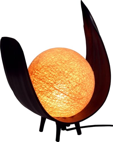 GURU SHOP Palmenblatt Tischlampe/Tischleuchte, in Bali Handgemacht aus Naturmaterial, Palmholz - Modell Sophia, 25x28x18 cm von GURU SHOP