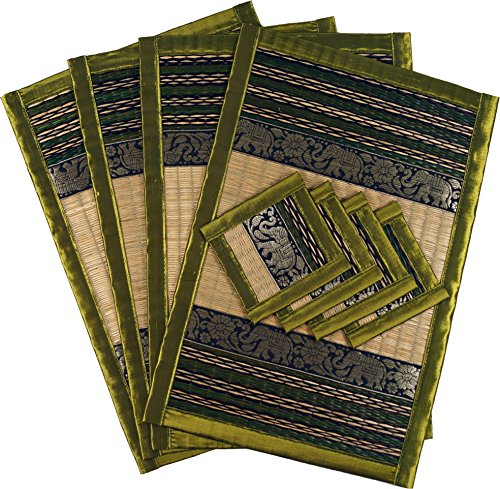 GURU SHOP Platzdeckchen, Bastuntersetzer, Tischmatte 4èr Set - Lindgrün, 30x45x0,3 cm, Tischläufer, Tischdecken von GURU SHOP
