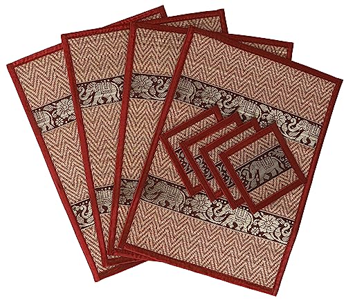 GURU SHOP Platzdeckchen, Bastuntersetzer, Tischmatte 4èr Set - Rot, 25x35x0,3 cm, Tischläufer, Tischdecken von GURU SHOP