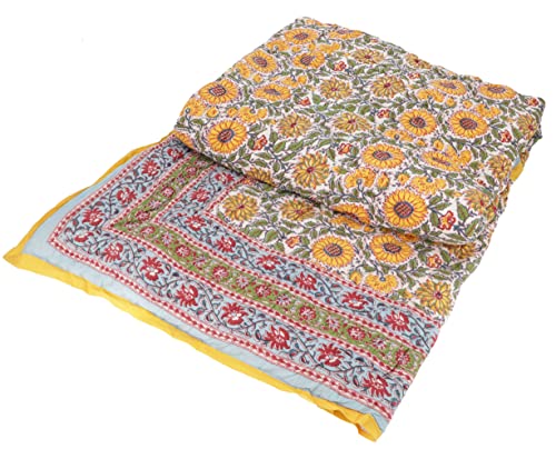 GURU SHOP Quilt, Steppdecke, Tagesdecke Bettüberwurf, Besticktes Tuch, Indischer Bettüberwurf, Tagesdecke - Muster 1, Gelb, Baumwolle, 220x270x0,5 cm, Steppdecken & Quilts von GURU SHOP