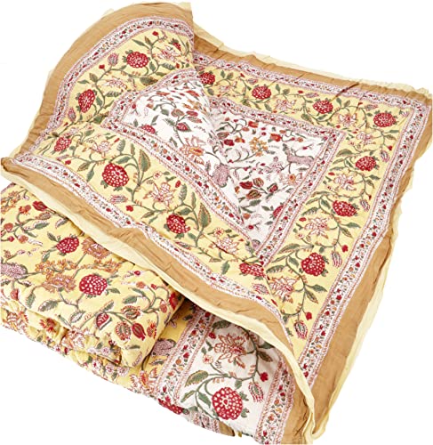 GURU SHOP Quilt, Steppdecke, Tagesdecke Bettüberwurf, Besticktes Tuch, Indischer Bettüberwurf, Tagesdecke - Muster 4, Gelb, Baumwolle, 220x270x0,5 cm, Steppdecken & Quilts von GURU SHOP