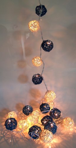 GURU SHOP Rattan Ball LED Kugel Lampion Lichterkette - Türkis/weiß, 7x7x350 cm, Lichterketten von GURU SHOP