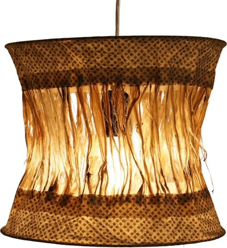 GURU SHOP Runde Boho Papier Hängelampe, Lokta Papierlampenschirm Annapurna, Handgeschöpftes Papier - Beige, 25x28x28 cm von GURU SHOP
