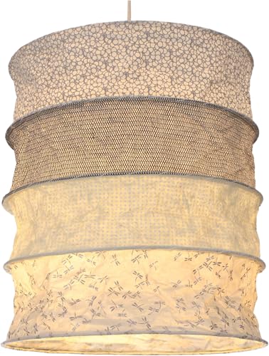 GURU SHOP Runde Boho Papier Hängelampe, Lokta Papierlampenschirm Kailash, Handgeschöpftes Papier - Grau/weiß, 35x28x28 cm von GURU SHOP