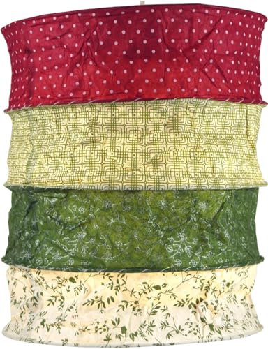 GURU SHOP Runde Boho Papier Hängelampe, Lokta Papierlampenschirm Kailash, Handgeschöpftes Papier - Rot/grün, 35x28x28 cm von GURU SHOP
