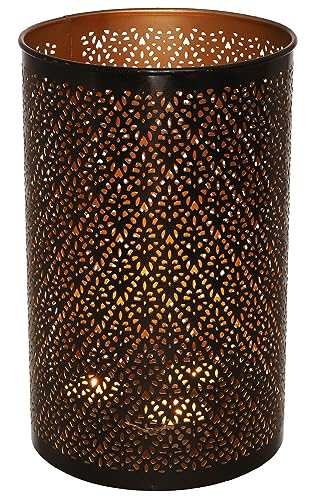 GURU SHOP Runde Metall Windlicht Leuchte, Passend für Teelicht Kerzen Oder als Deckenlampe Verwendbar - Modell 7, Braun, Größe: 16 cm, Teelichthalter & Kerzenhalter von GURU SHOP