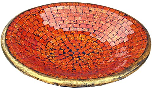 GURU SHOP Runde Mosaikschale, Untersetzer, Dekoschale, Handgearbeitete Keramik & Glas Obst Schale - Design 1, Orange, Größe: Groß (Ø 42 Cm), Schalen von GURU SHOP