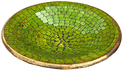 GURU SHOP Runde Mosaikschale, Untersetzer, Dekoschale, Handgearbeitete Keramik & Glas Obst Schale - Design 10, Grün, Größe: Groß (Ø 46 Cm), Schalen von GURU SHOP