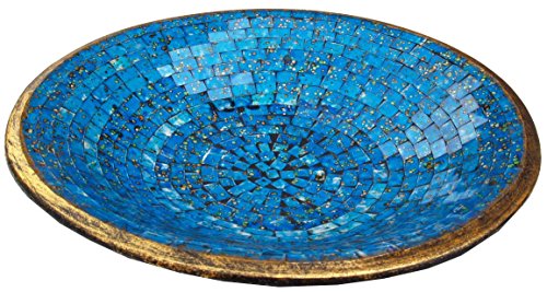 GURU SHOP Runde Mosaikschale, Untersetzer, Dekoschale, Handgearbeitete Keramik & Glas Obst Schale - Design 19, Türkis, Größe: Mittel (Ø 37 Cm), Schalen von GURU SHOP