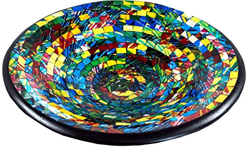 GURU SHOP Runde Mosaikschale, Untersetzer, Dekoschale, Handgearbeitete Keramik & Glas Obst Schale - Design 22, Mehrfarbig, Größe: Groß (Ø 38 Cm), Wohnaccessoires in Frischen Farben von GURU SHOP