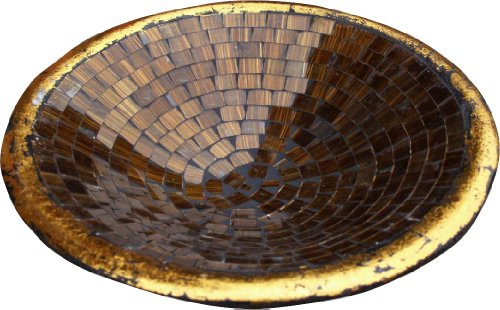GURU SHOP Runde Mosaikschale, Untersetzer, Dekoschale, Handgearbeitete Keramik & Glas Obst Schale - Design 5, Braun, Größe: Groß (Ø 46 Cm), Schalen von GURU SHOP