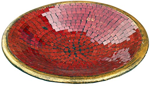 GURU SHOP Runde Mosaikschale, Untersetzer, Dekoschale, Handgearbeitete Keramik & Glas Obst Schale - Design 7, Rot, Größe: Mittel (Ø 37 Cm), Schalen von GURU SHOP