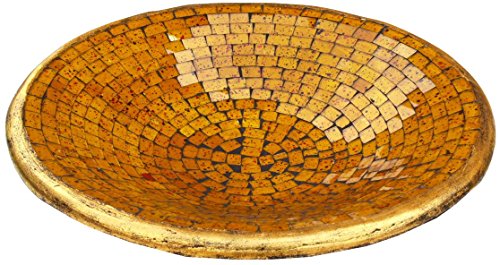 GURU SHOP Runde Mosaikschale, Untersetzer, Dekoschale, Handgearbeitete Keramik & Glas Obst Schale - Design 8, Gelb, Größe: Groß (Ø 43 Cm), Wohnaccessoires für Balkon, Garten von GURU SHOP
