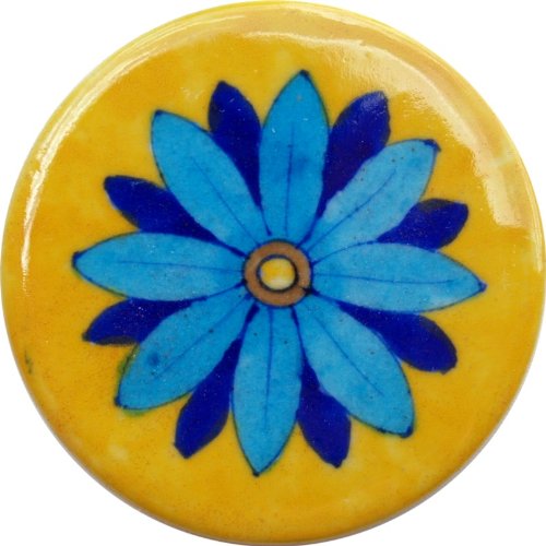 GURU SHOP Runder Handbemalter Keramikuntersetzer für Gläser - Motiv 2, Gelb, 1x8,5x8,5 cm, Untersetzer, Tabletts von GURU SHOP