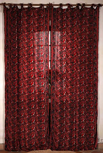 GURU SHOP Seidige Boho Vorhänge, 1 Paar Bohemia Gardine aus Sareestoff, Unikat 250 cm - Rot, Synthetisch, Dekovorhänge von GURU SHOP