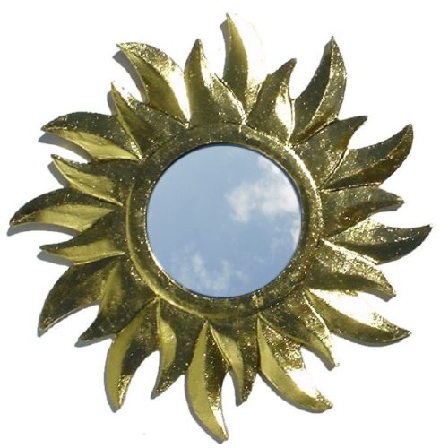 GURU SHOP Sonnenspiegel, Deko Spiegel aus Holz in Sonnenform - Gold 1, Braun, 29x29x1 cm, Dekoration Fürs Kinderzimmer von GURU SHOP