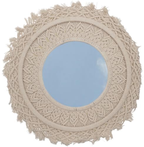 GURU SHOP Spiegel mit Geknüpftem Rahmen, Makramee, Rund, Weiß, 50x50x2 cm von GURU SHOP