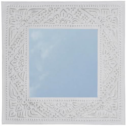 GURU SHOP Spiegel mit Handgeprägtem Rahmen aus Aluminium - Modell 1 Weiß, 40x40x1 cm von GURU SHOP