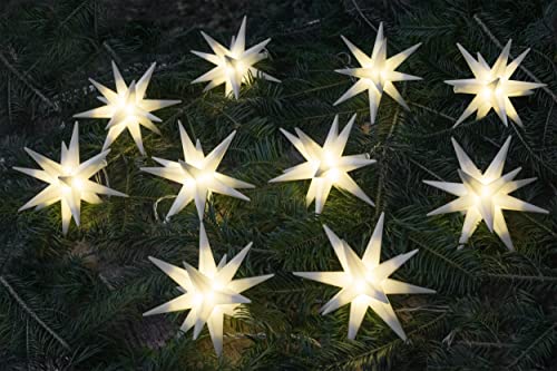 GURU SHOP Sternenkette, Lichterkette mit 10 x LED Adventsstern, Außenstern, Weihnachtsstern Ø 12cm, Länge 12,5 m, mit Timer - Weiß, Kunststoff, Weihnachtsstern, Adventsstern von GURU SHOP