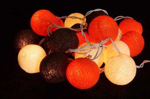 GURU SHOP Stoff Ball Batterielichterkette 3xAA LED Kugel Lichterkette - Sommer Farbe, Baumwollfäden, 6x6x315 cm, Lichterketten von GURU SHOP