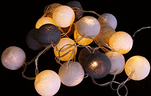 GURU SHOP Stoff Ball Lichterkette, LED Kugel Lampion Lichterkette - Antrazit/grau, Baumwollfäden, 7x7x350 cm, Lichterketten von GURU SHOP