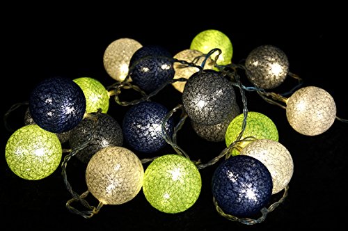 GURU SHOP Stoff Ball Lichterkette, LED Kugel Lampion Lichterkette - Grün/blau/grau, Plastik, 6x6x435 cm, Lichterketten von GURU SHOP
