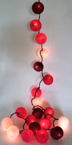 GURU SHOP Stoff Ball Lichterkette, LED Kugel Lampion Lichterkette - Rot/braun, Baumwollfäden, 7x7x350 cm, Lichterketten von GURU SHOP